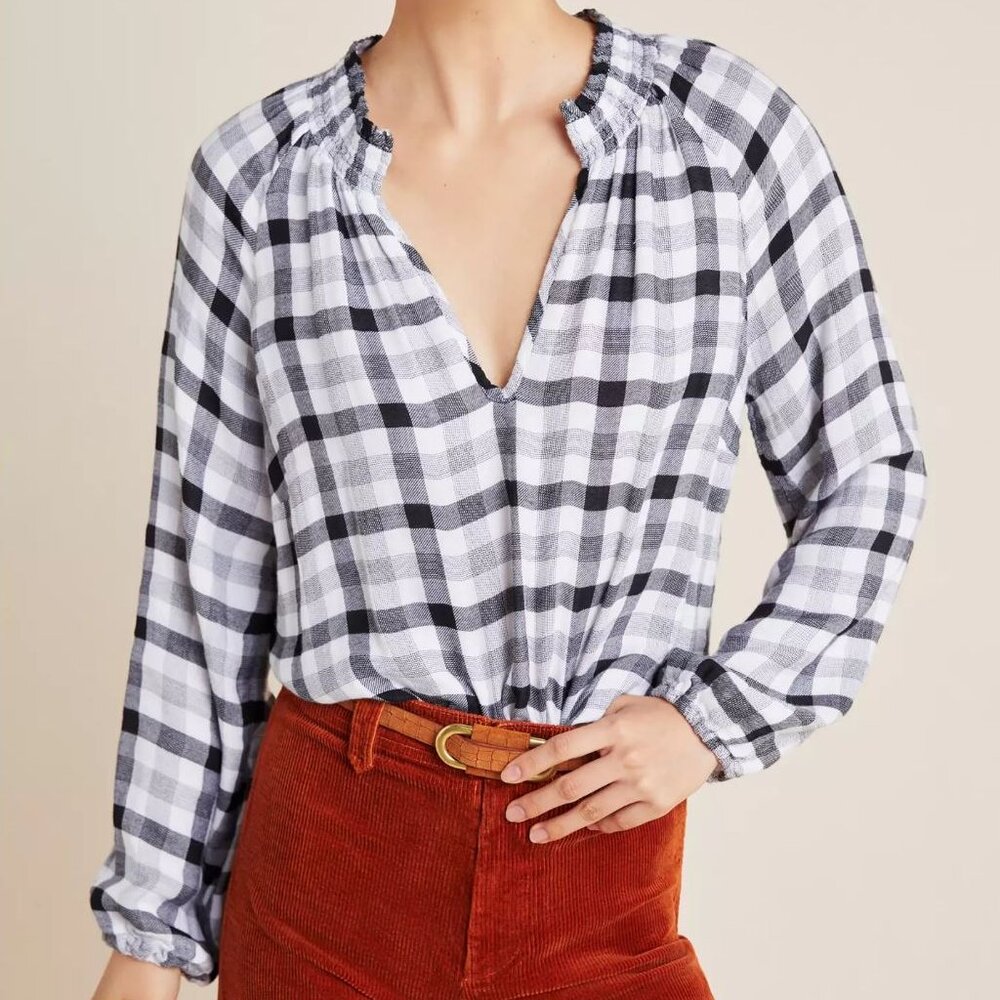 Cloth & Stone | Anthropologie Sara Plaid Blouse Top Western Boho | Size Medium